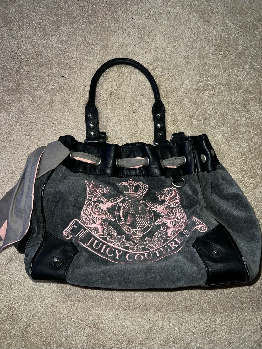 Juicy Couture Gray Tote with Pink Crest Logo